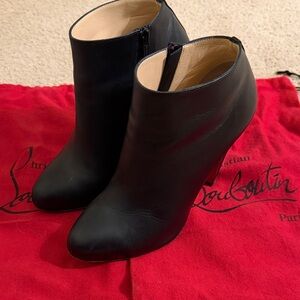 Christian Louboutin Black Leather Ankle Booties with Hidden Side Zipper
